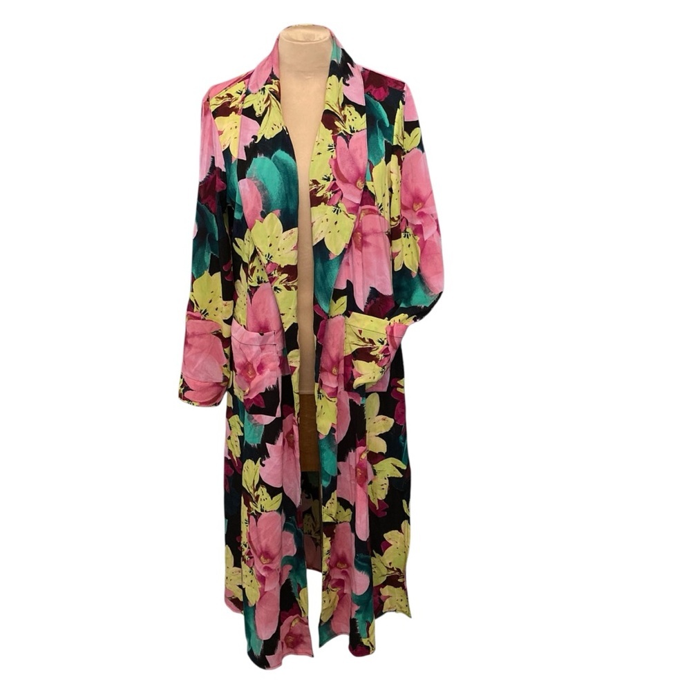G.I.L.I. Pink and Yellow Floral Women's Duster with Pockets - Lightweight Robe